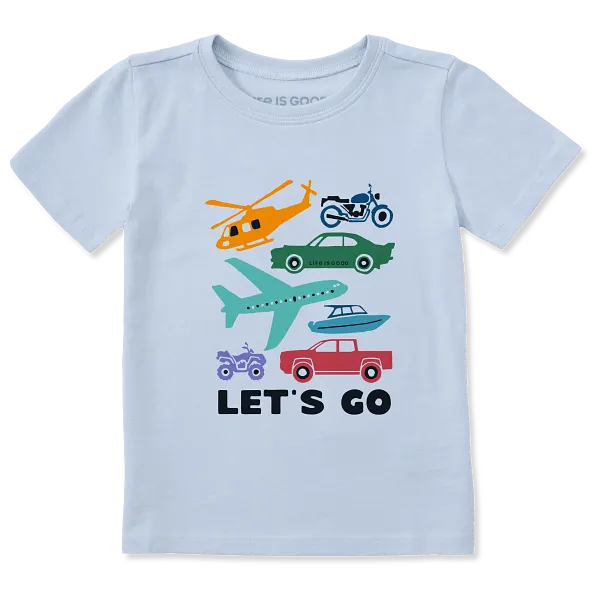 Life is Good. Toddler Let's Go Vehicles Short Sleeve Crusher Tee, Glacier Blue
