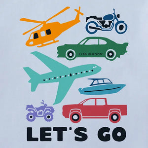 Life is Good. Toddler Let's Go Vehicles Short Sleeve Crusher Tee, Glacier Blue