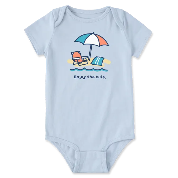 Life is Good. Baby Enjoy The Tide Short Sleeve Crusher Baby Bodysuit, Glacier Blue