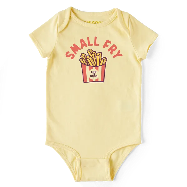 Life is Good. Baby Small Fry Short Sleeve Crusher Baby Bodysuit, Sandy Yellow