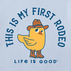 Life is Good. First Rodeo Chicken Short Sleeve Crusher Baby Bodysuit, Glacier Blue