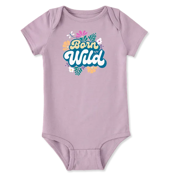 Life is Good. Born Wild Short Sleeve Crusher Baby Bodysuit, Violet Purple