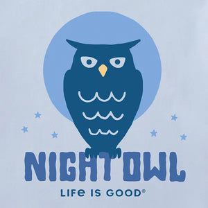 Life is Good. Crafty Night Owl Long Sleeve Crusher Baby Bodysuit, Glacier Blue