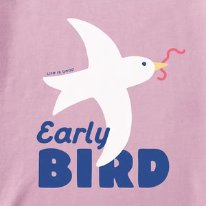 Life is Good. Early Bird Long Sleeve Crusher Baby Bodysuit, Violet Purple