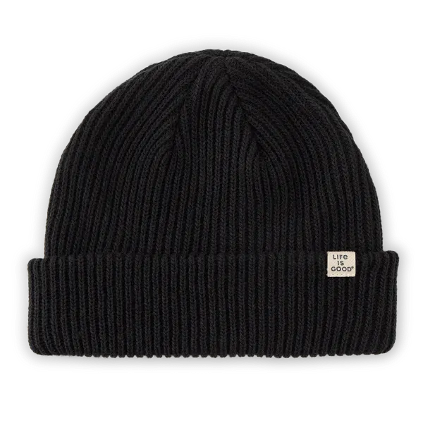 Life is Good Adult Unisex Solid Mariner Beanie, True Black