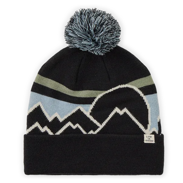Life is Good Adult Unisex Stripe Mountains So Chill Beanie, True Black