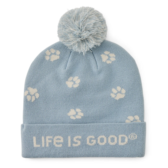 Life is Good Adult Unisex Paw Print Pattern So Chill Beanie, Gray Blue