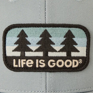 Life is Good. Unisex Three Pine Patch Trucker, Gray Blue