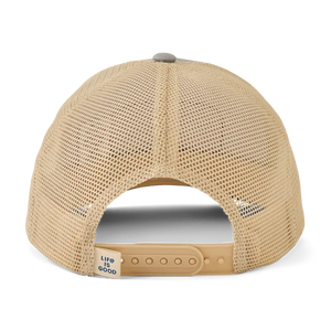Life is Good. Unisex Three Pine Patch Trucker, Gray Blue