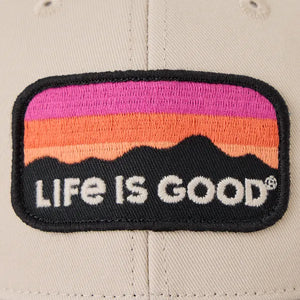 Life is Good. Unisex Sunset Mountain Trucker, Bone