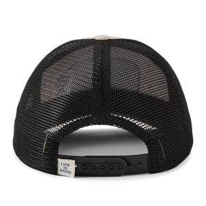 Life is Good. Unisex Sunset Mountain Trucker, Bone