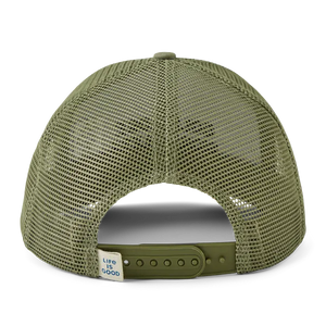 Life is Good. Unisex Golf More Worry Less Trucker, Moss Green