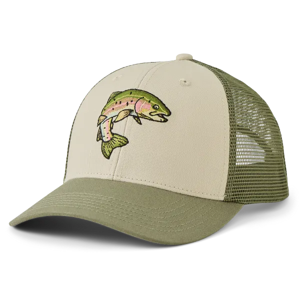 Life is Good. Unisex Rainbow Trout Trucker, Bone