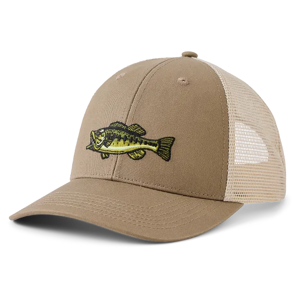 Life is Good. Unisex Clean Large Mouth Bass Trucker, Mushroom Brown