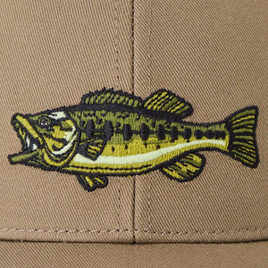 Life is Good. Unisex Clean Large Mouth Bass Trucker, Mushroom Brown