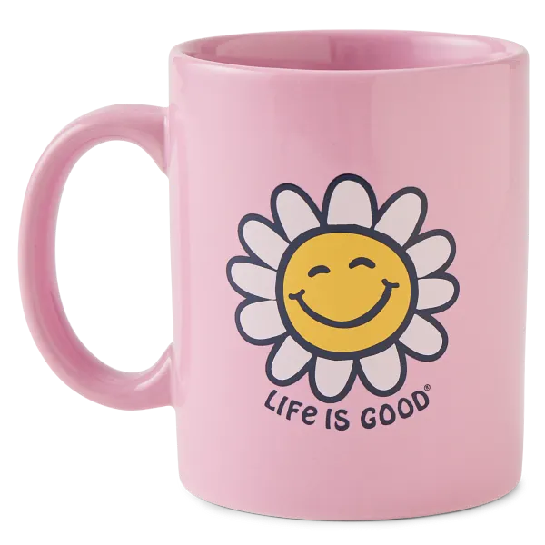 Life is Good. Happy Smile Daisy Jake's Mug, Violet Purple