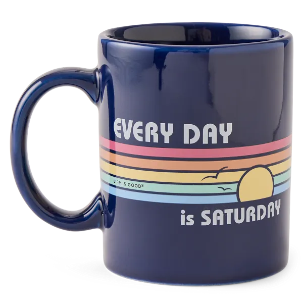 Life is Good. Every Day is Saturday Jake's Mug, Darkest Blue
