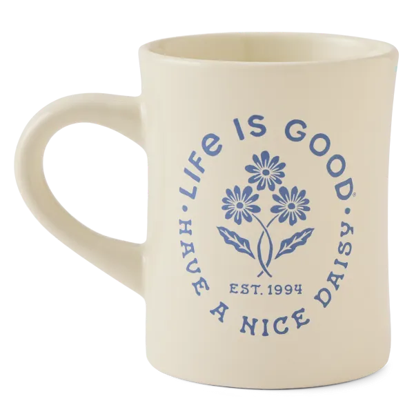 Life is Good. Have a Nice Daisy Diner Mug, Putty White