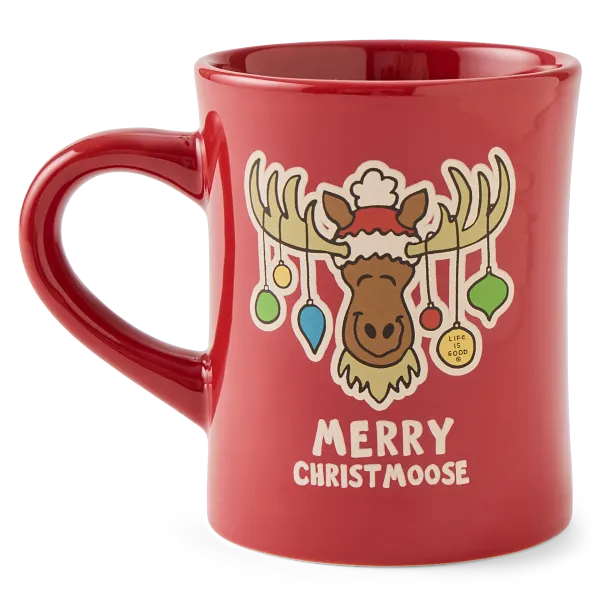 Life is Good. Merry Christmoose Ornament Diner Mug, Adirondack Red