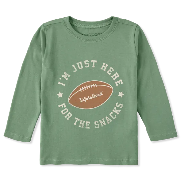 Life is Good. Toddler Football Here for The Snacks Long Sleeve Crusher Tee, Granite Green