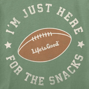 Life is Good. Toddler Football Here for The Snacks Long Sleeve Crusher Tee, Granite Green