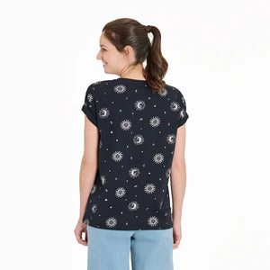 Life is Good. Women's Celestial Zodiac Short Sleeve Crusher-LITE Vee, True Black