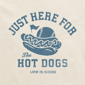 Life is Good. Women's Here for the Hot Dogs Baseball Short Sleeve Crusher Boxy Tee, Putty White