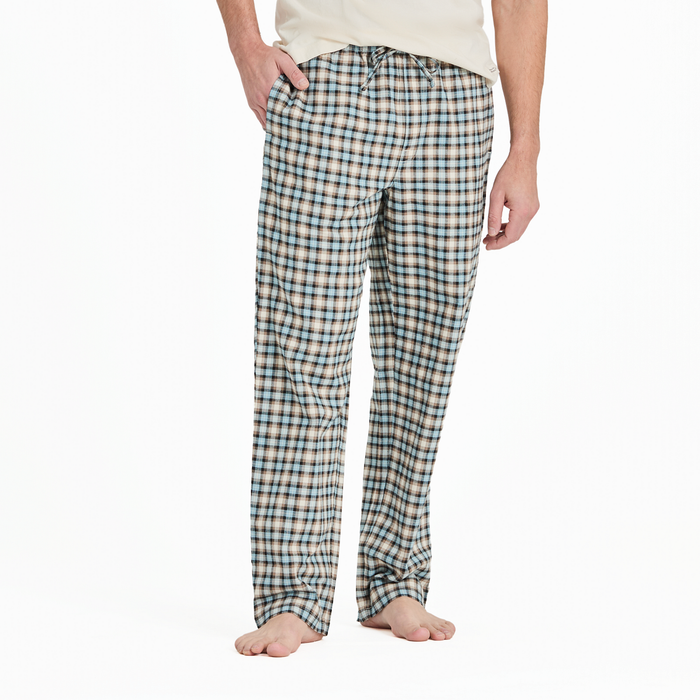 Life is Good. Men's Putty Check Plaid Classic Sleep Pant, Putty White
