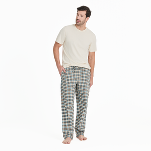 Life is Good. Men's Putty Check Plaid Classic Sleep Pant, Putty White