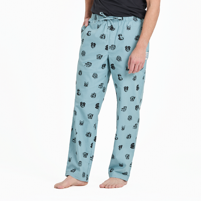 Life is Good. Men's Dog Portrait Pattern Classic Sleep Pant, Smoky Blue