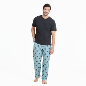 Life is Good. Men's Dog Portrait Pattern Classic Sleep Pant, Smoky Blue