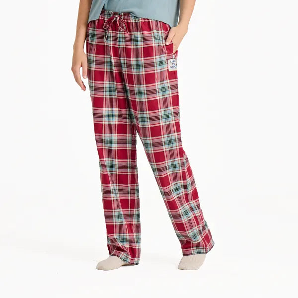 Life is Good. Women's Adirondack Red Check Pattern Classic Sleep Pant, Adirondack Red