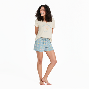 Life is Good Women's Hello Sunshine Pattern Snuggle Up Sleep Shorts, Smoky Blue