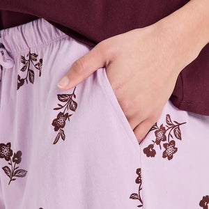 Life is Good. Women's Simple Blossom Pattern Snuggle Up Sleep Pant, Violet Purple