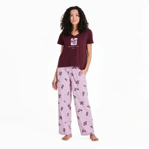 Life is Good. Women's Simple Blossom Pattern Snuggle Up Sleep Pant, Violet Purple