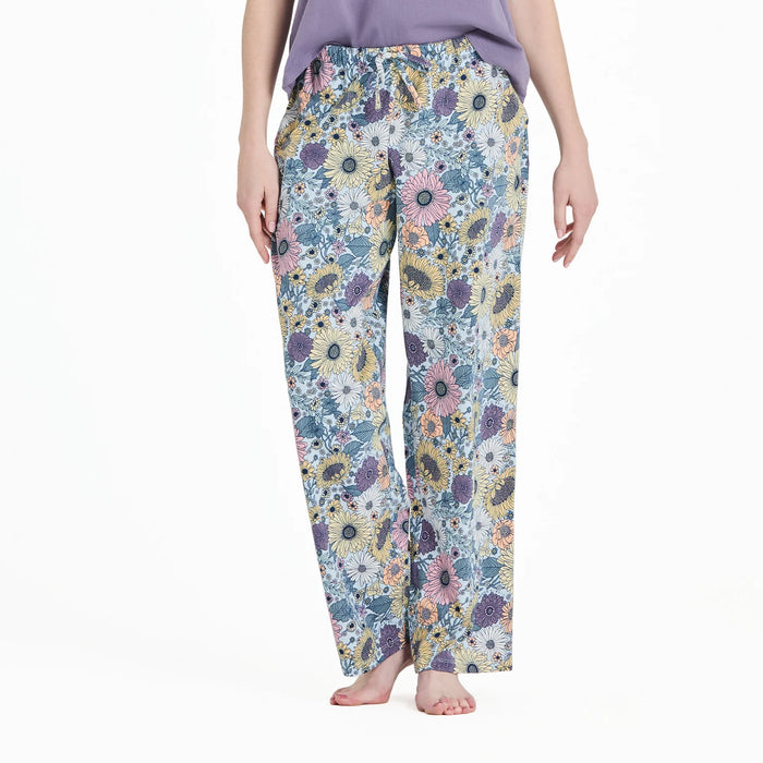 Life is Good. Women's Sunshine Floral Pattern Snuggle Up Sleep Pant, Glacier Blue