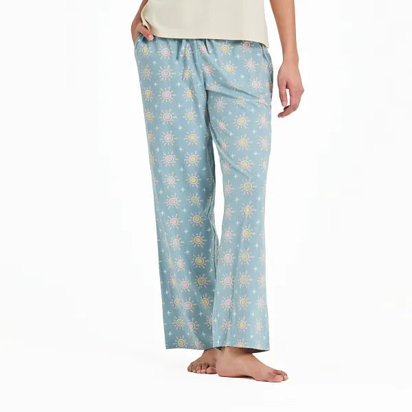 Life is Good. Women's Hello Sunshine Pattern Snuggle Up Sleep Pant, Smoky Blue