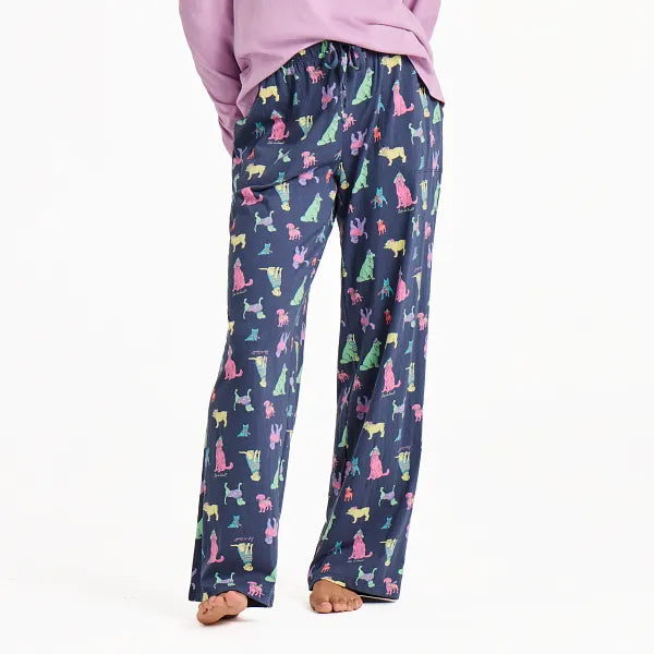 Life is Good. Women's Warm Winter Dogs Snuggle Up Sleep Pant, Darkest Blue