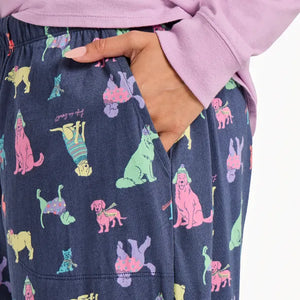 Life is Good. Women's Warm Winter Dogs Snuggle Up Sleep Pant, Darkest Blue