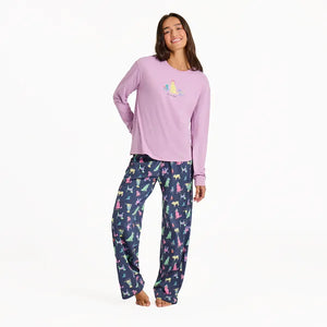 Life is Good. Women's Warm Winter Dogs Snuggle Up Sleep Pant, Darkest Blue