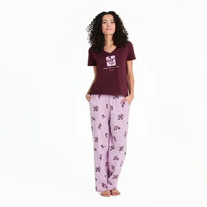 Life is Good. Women's Make Every Day Count Flowers Snuggle Up Sleep Vee, Deep Burgundy