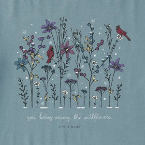Life is Good. Women's Cardinal Wildflowers Long Sleeve Snuggle Up Sleep Tee, Smoky Blue