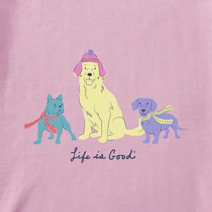 Life is Good. Women's Warm Winter Dogs Long Sleeve Snuggle Up Sleep Tee, Violet Purple