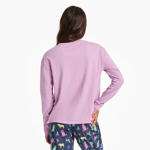 Life is Good. Women's Warm Winter Dogs Long Sleeve Snuggle Up Sleep Tee, Violet Purple