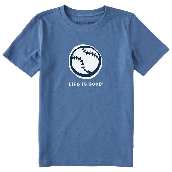 Life is Good. Kids Baseball Sketch Short Sleeve Crusher Tee, Vintage Blue