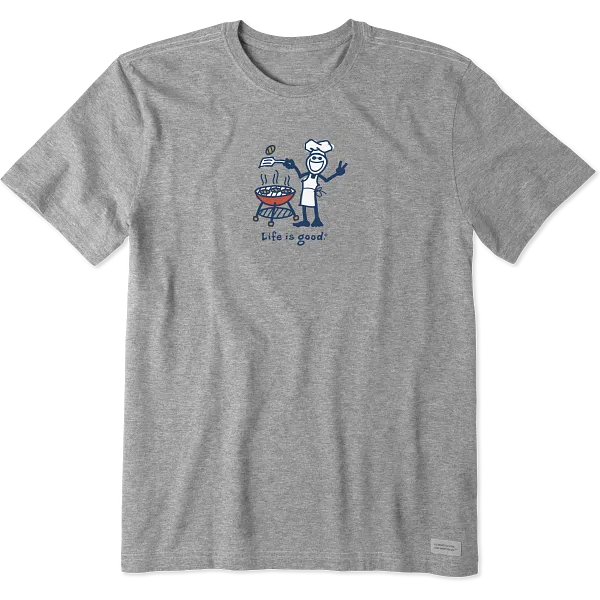 Life is Good. Men's Jake Grill Short Sleeve Crusher Tee, Heather Gray