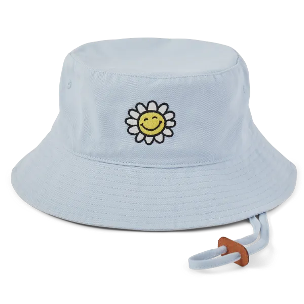 Life is Good. Unisex Happy Smile Daisy Bucket Hat, Glacier Blue
