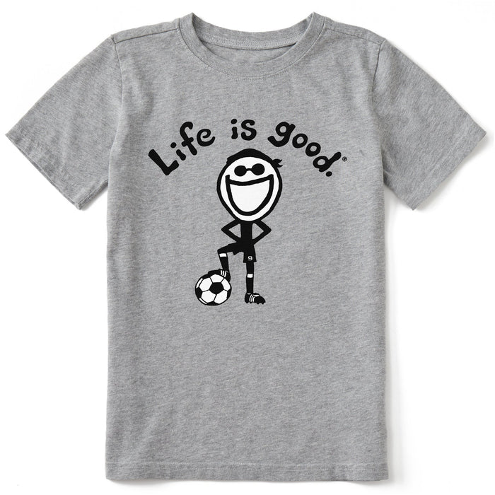 Life Is Good. Kids Original Jake Soccer Short Sleeve Crusher Tee, Heather Gray