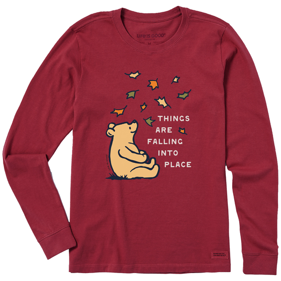 Life is Good. Women's Things are Falling Into Place LS Crusher Tee, Cranberry Red