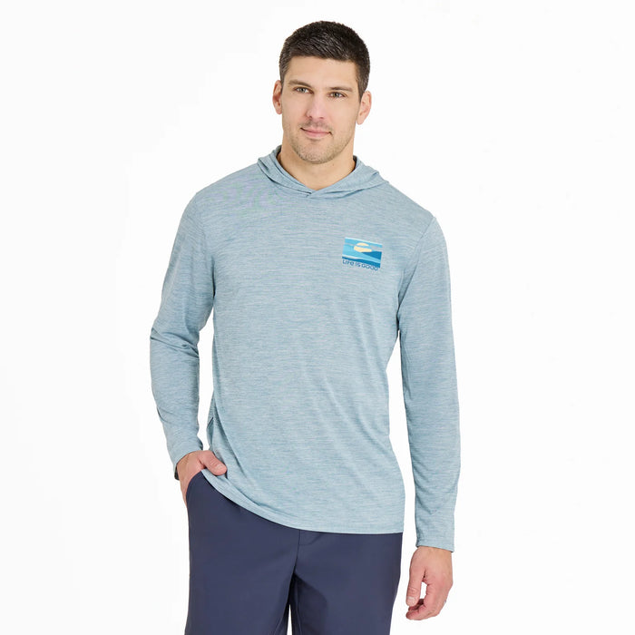 Life is Good. Men's Sunset Through The Clouds Long Sleeve Sun Crusher Hoodie, Smoky Blue